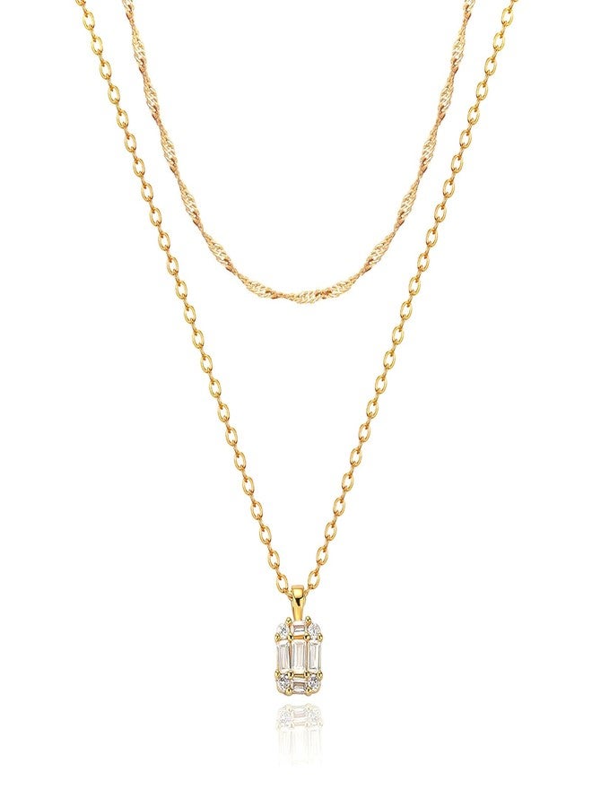 Zeffy Gold Necklace for Women, Dainty Layered Diamond Pendant Necklaces Simple CZ Solitaire Necklace Trendy Cute Choker Gold Jewelry Gifts - Image 1